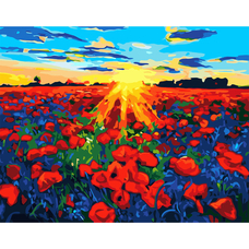 Картина за номерами Strateg ПРЕМІУМ Яскраве макове поле з лаком розміром 40х50 см VA-2916