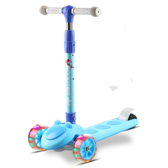 Детский самокат с бесшумными колесами и складной ручкой, Синий 806944