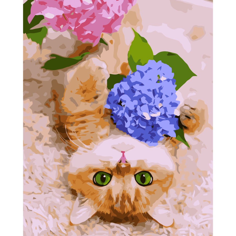 Фото, Відеоогляди картина за номерами strateg преміум муркотун з квітами з лаком розміром 40х50 см va-3762