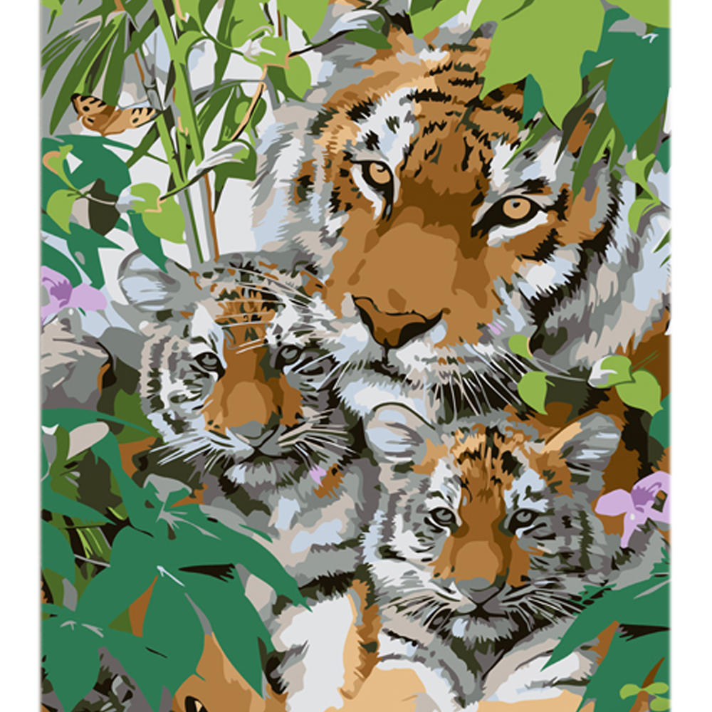 Фото, Видеообзоры картина за номерами strateg преміум сім'я тигрів з лаком та з рівнем розміром 30х40 см (ly45)