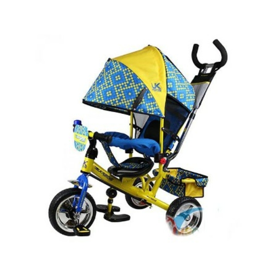Велосипед LE-3-02UKR (1шт) EVA Foam, три колеса, колясочный,желто-голубой,усил.двойн.ручка,подшипник