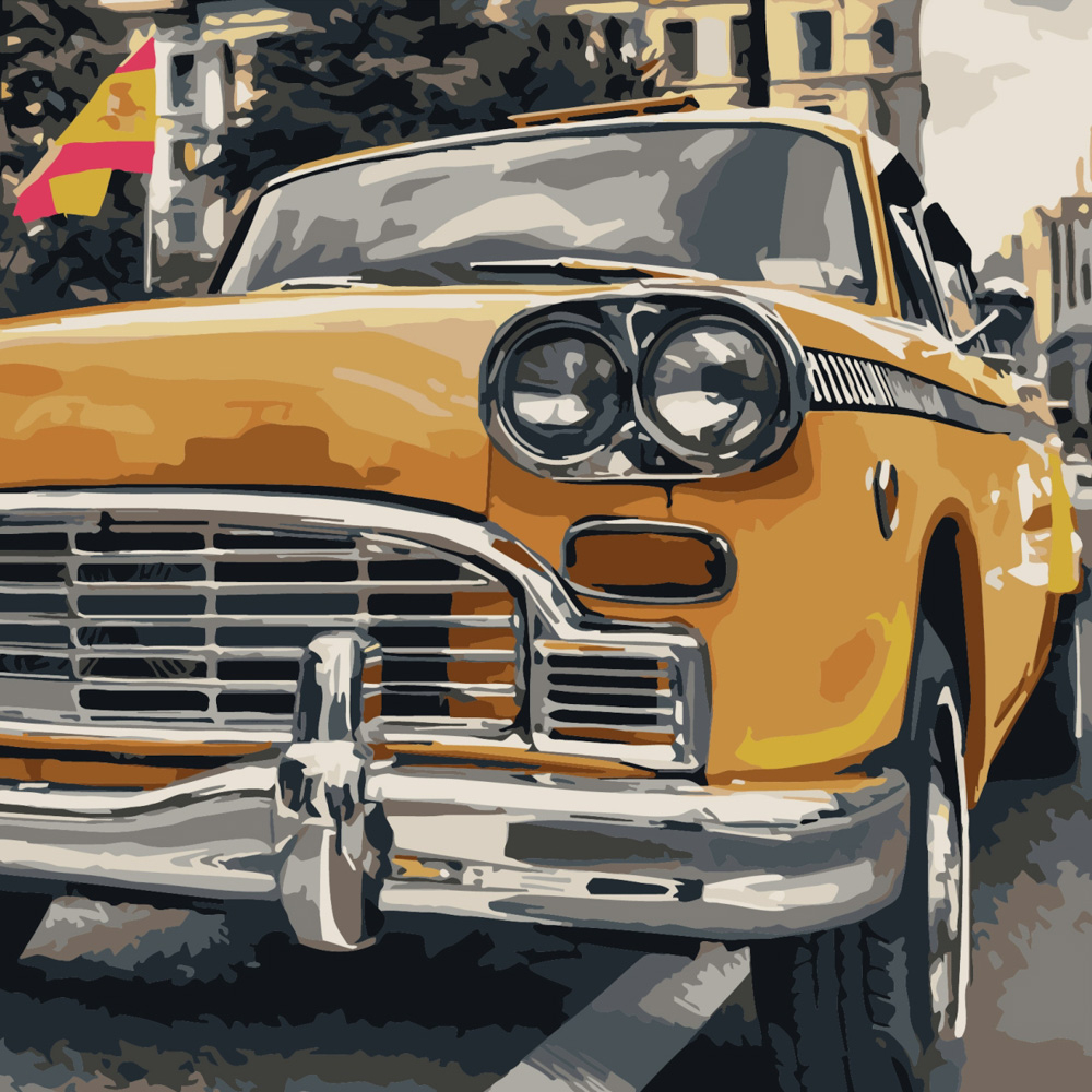 Фото, Видеообзоры картина за номерами strateg преміум жовта ретро машина розміром 40х40 см (sk005)