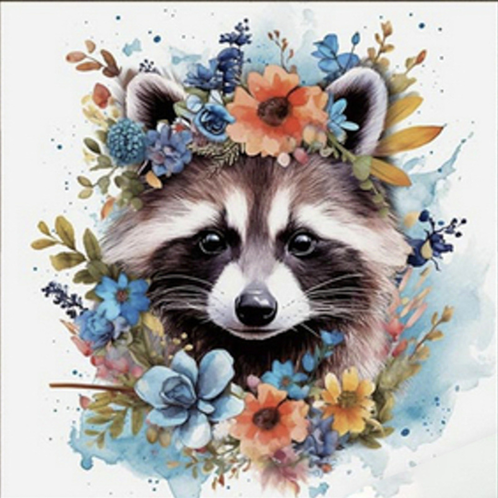 Фото, Відеоогляди алмазна мозаїка strateg преміум  єнотик у квітах розміром 30х30 см  (me13831)