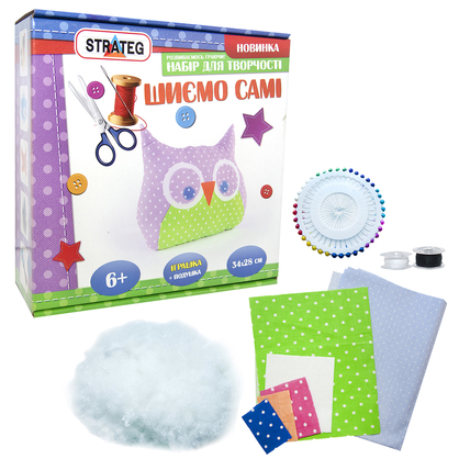 Фото, Відеоогляди набір для творчості strateg шиємо самі сова українською мовою (іп-01)