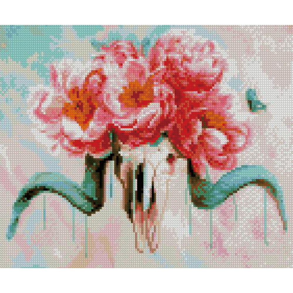 Фото, Видеообзоры алмазна мозаїка strateg преміум череп з квітами 30х40 см hx093