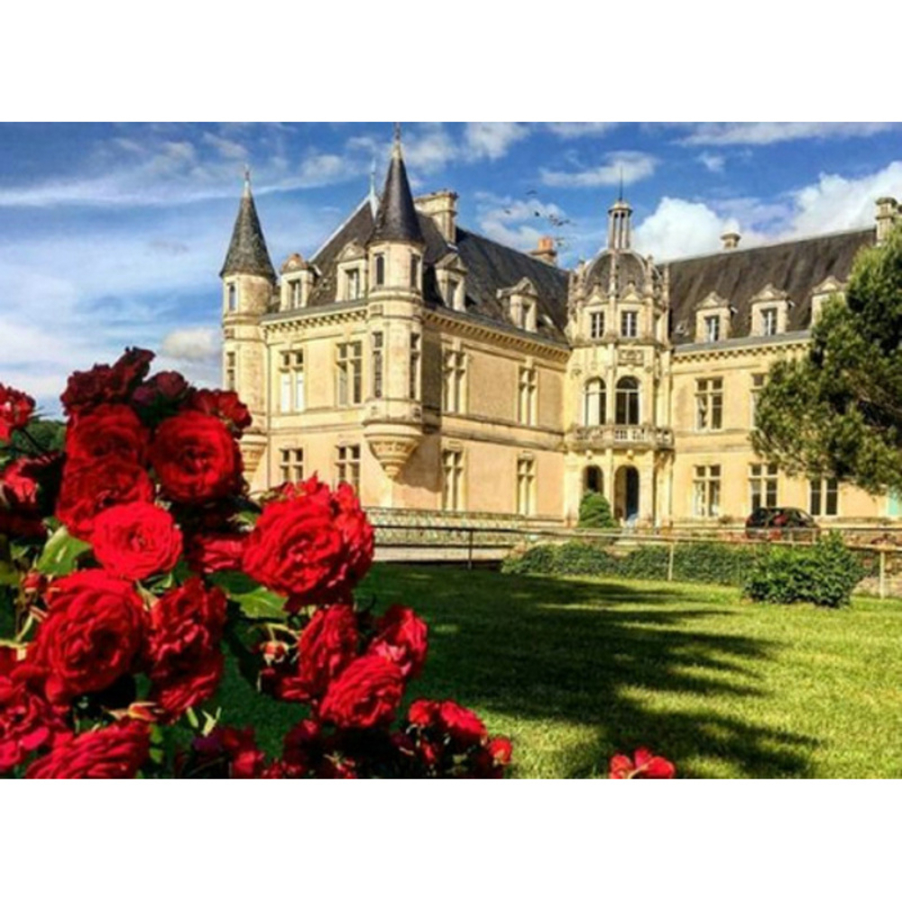 Фото, Видеообзоры алмазна мозаїка strateg преміум замок залитий сонцем без підрамника розміром 50х65 см  (sgk86079)