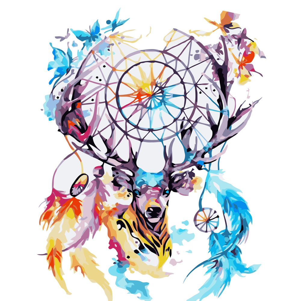 Фото, Відеоогляди картина за номерами strateg преміум олень - ловець снів з лаком розміром 40х50 см (va-3438)