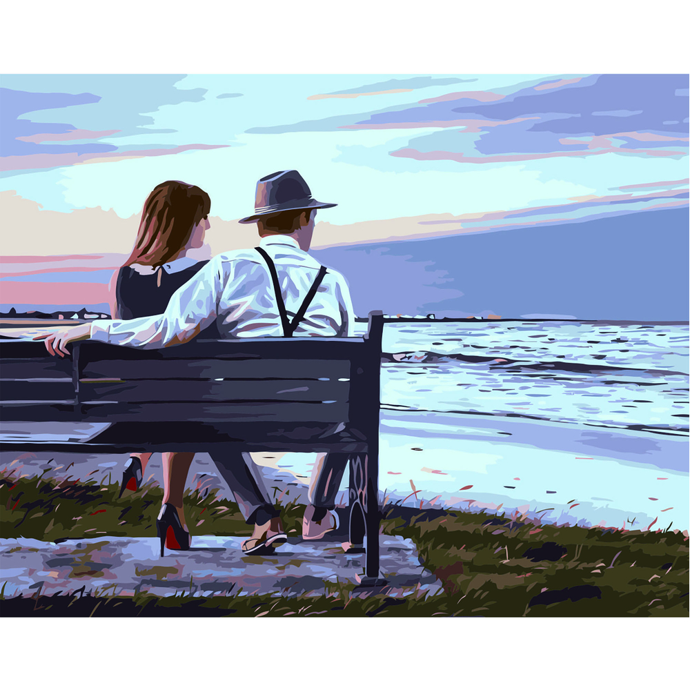 Фото, Відеоогляди картина за номерами strateg преміум закохані на лавці з лаком розміром 40х50 см va-2625