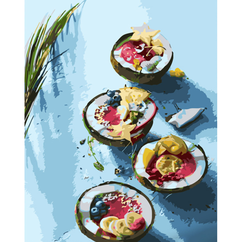 Фото, Видеообзоры картина за номерами strateg преміум екзотичний десерт з лаком розміром 40х50 см (gs1316)