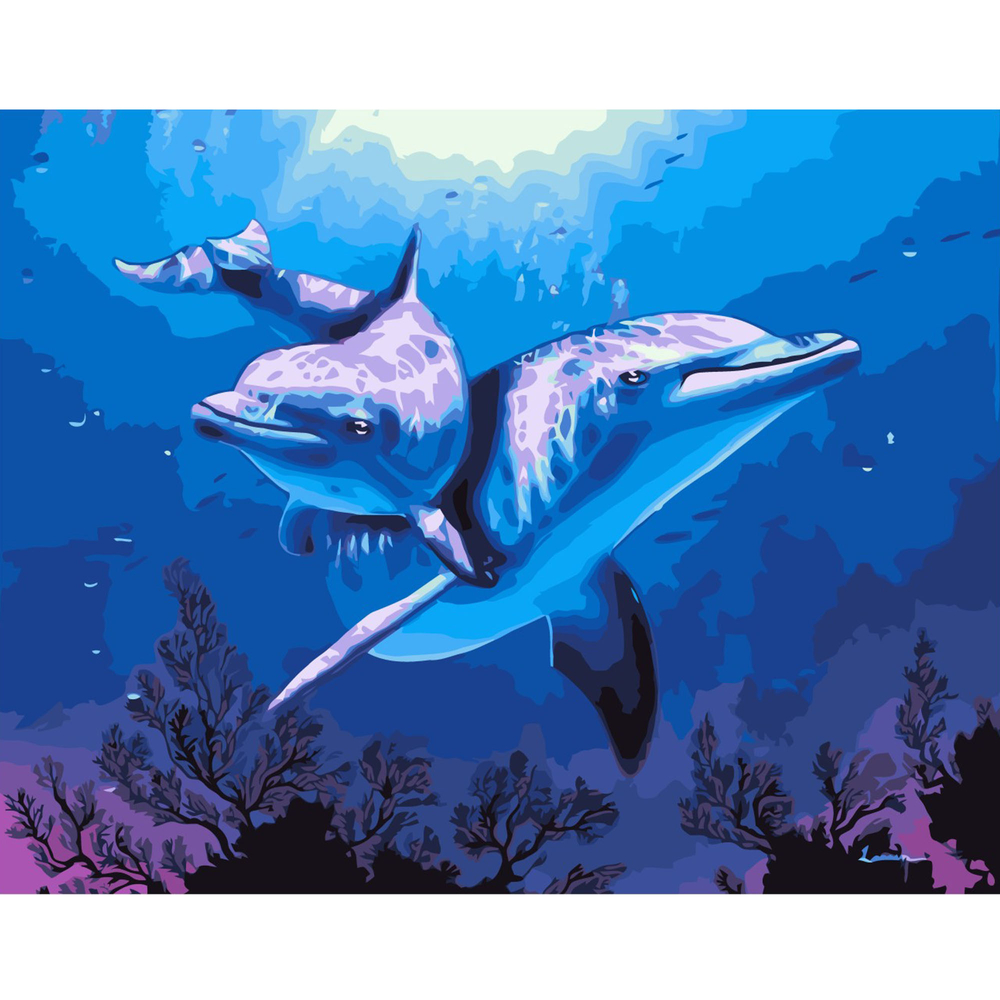 Фото, Відеоогляди картина за номерами strateg преміум дельфіни з лаком розміром 40х50 см va-2221
