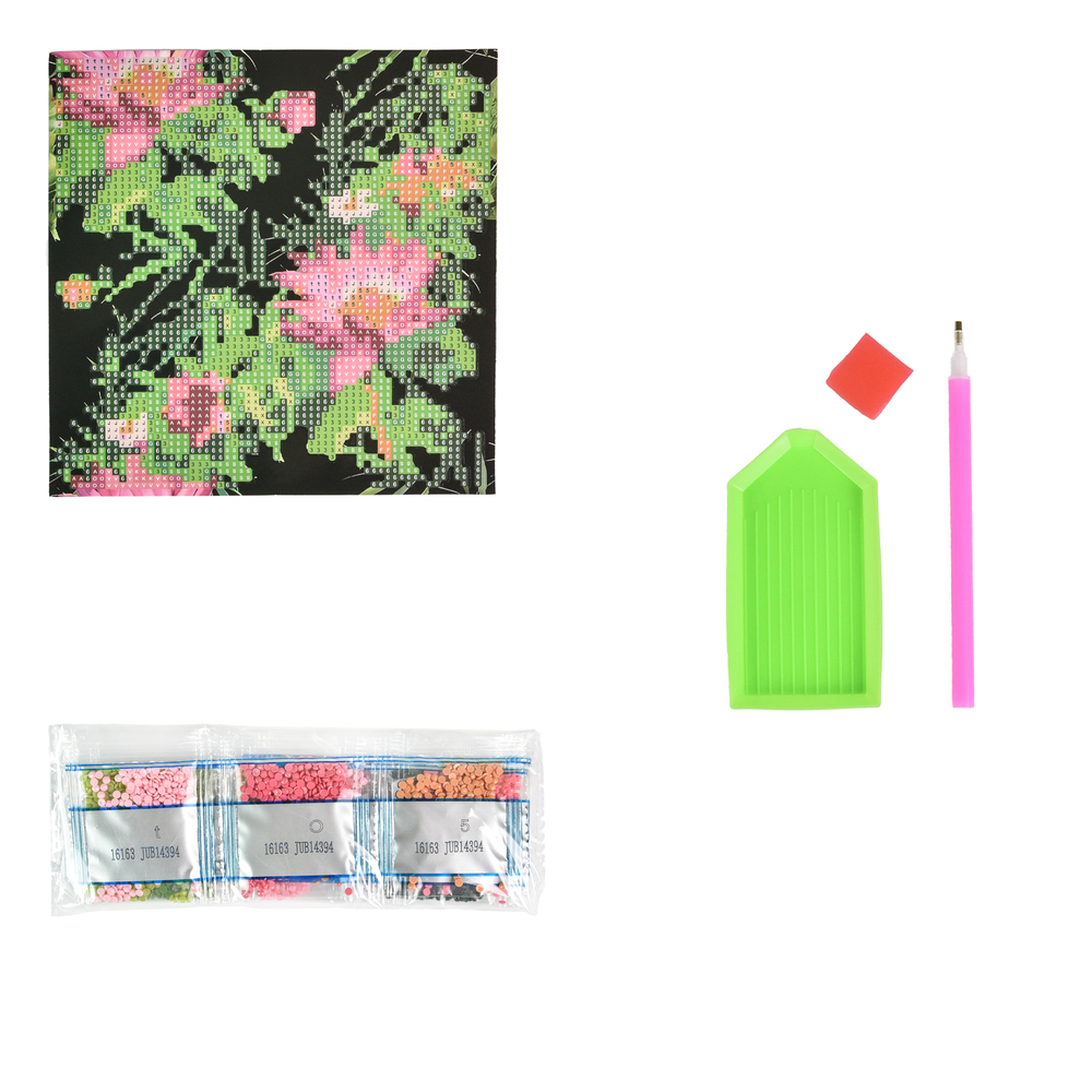 Фото, Видеообзоры алмазна мозаїка strateg преміум екзотичний калейдоскоп квітів на паперовій основі розміром 18х18 см (jub14394)