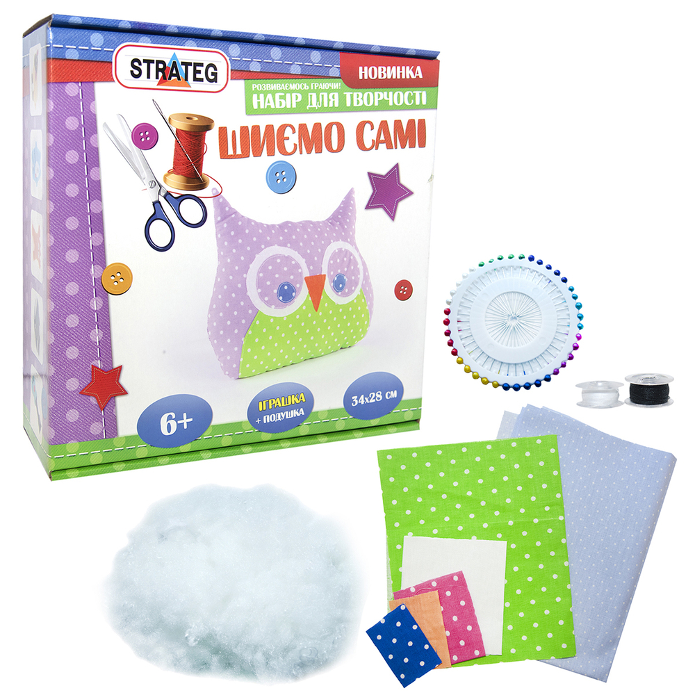 Фото, Відеоогляди набір для творчості strateg шиємо самі сова українською мовою (іп-01)