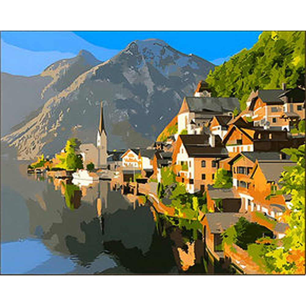Фото, Видеообзоры алмазна мозаїка strateg преміум гірське містечко розміром 30х40 см (heg86907)