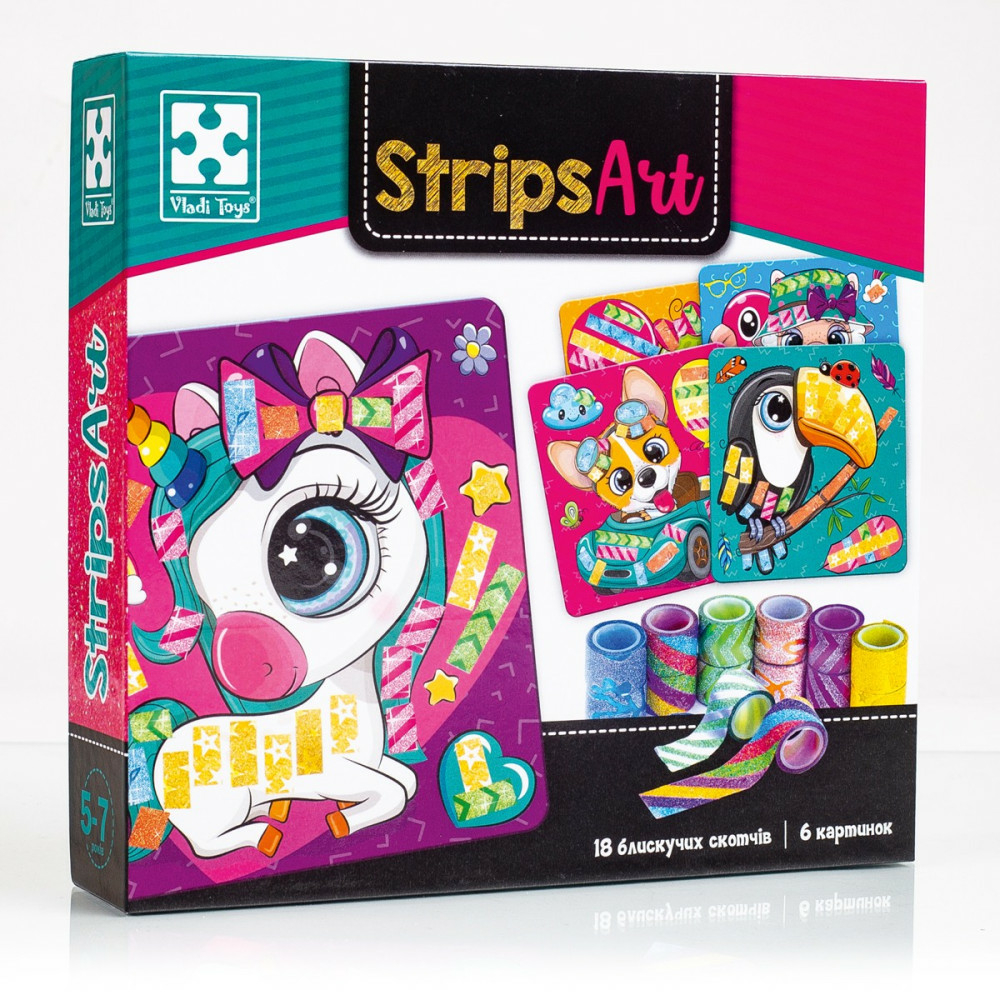 Фото, Видеообзоры набір для творчості з декоративним скотчем «strips art. щасливі мордочки» vladi toys vt4433-13