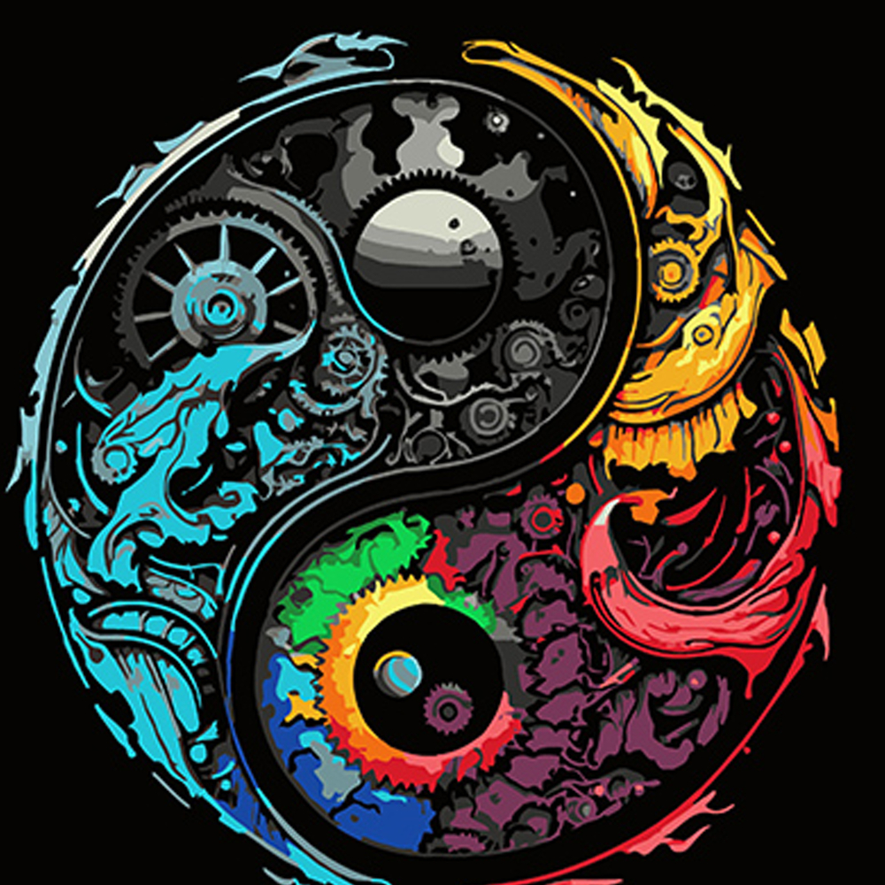 Фото, Видеообзоры картина за номерами strateg преміум барвистий символ інь ян на чорному фоні розміром 40х40 см (av4040-76)