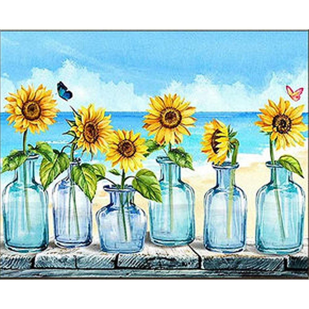Фото, Відеоогляди алмазна мозаїка strateg преміум соняшники біля моря розміром 30х40 см (heg86086)