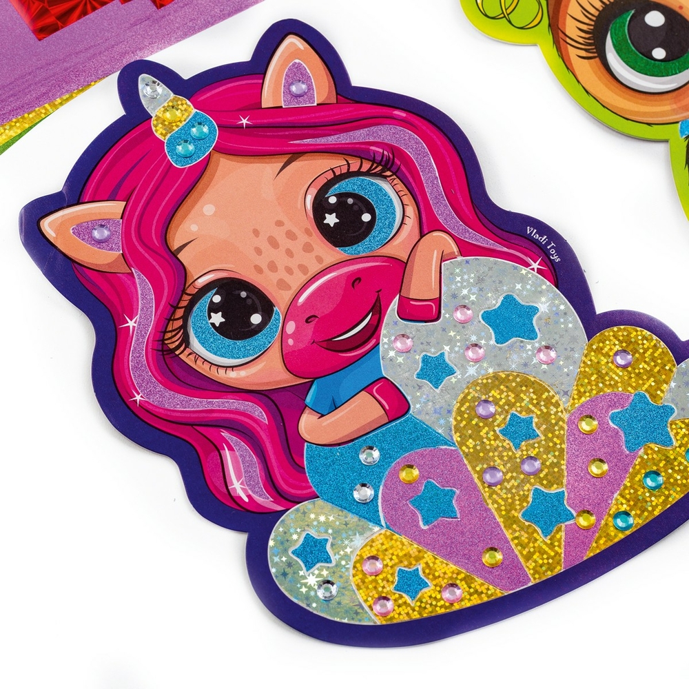 Фото, Відеоогляди набір для творчості зі стразами та фольгою «foil art. чарівні тваринки» vladi toys vt4433-10