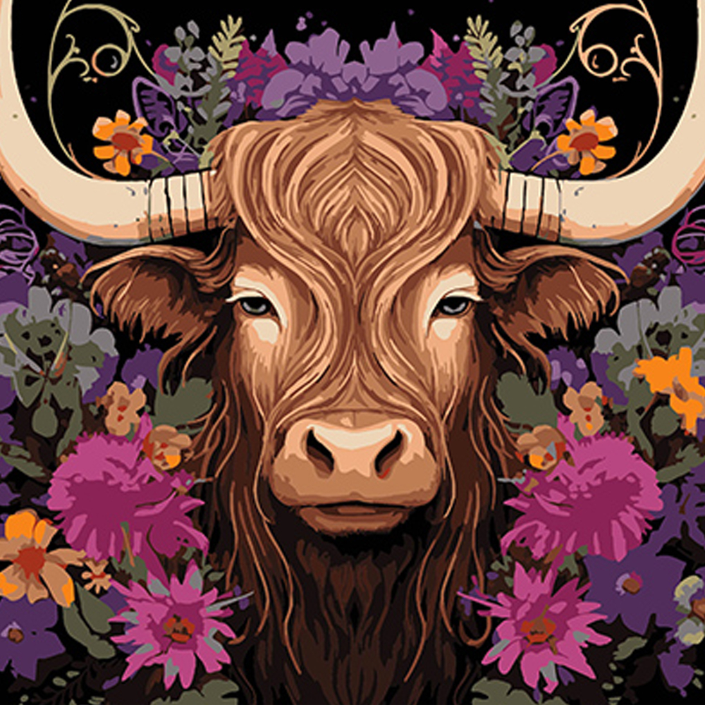 Фото, Відеоогляди картина за номерами strateg преміум корова в квітковій красі на чорному фоні розміром 40х40 см (av4040-72)