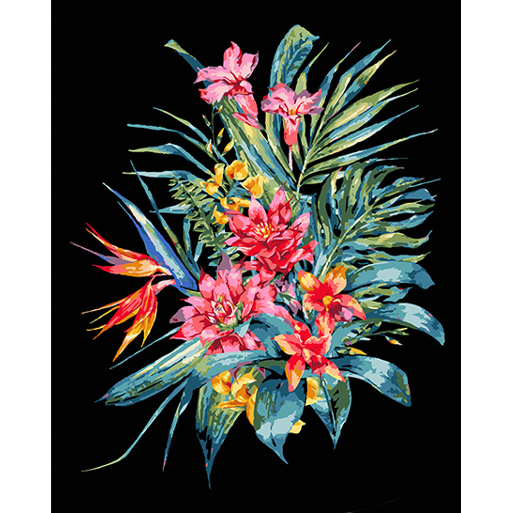 Фото, Видеообзоры картина за номерами strateg преміум екзотичний букет на чорному фоні розміром 40х50 см (ah1050)