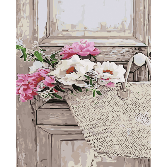 Картина за номерами Strateg ПРЕМІУМ Квіти з собою з лаком розміром 40х50 см SY6074