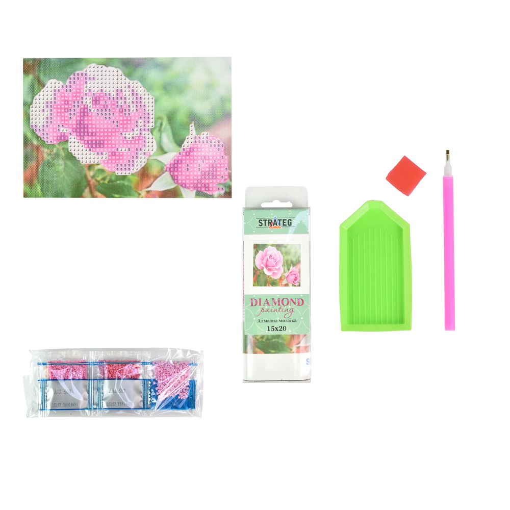 Фото, Відеоогляди алмазна мозаїка strateg преміум ніжність рожевих троянд без підрамника розміром 10х15 см (yab14430)