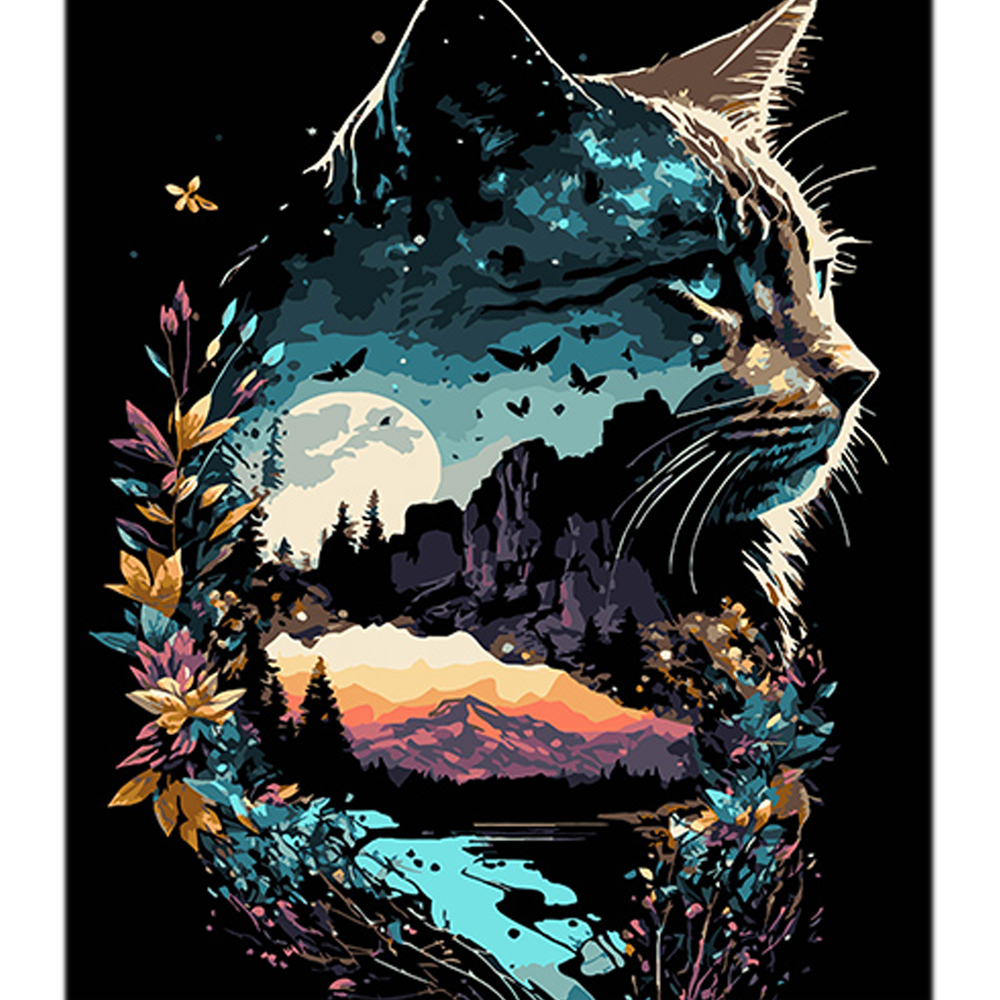 Фото, Відеоогляди картина за номерами strateg преміум котяче відображення природи на чорному фоні розміром 40х50 см (ah1129)