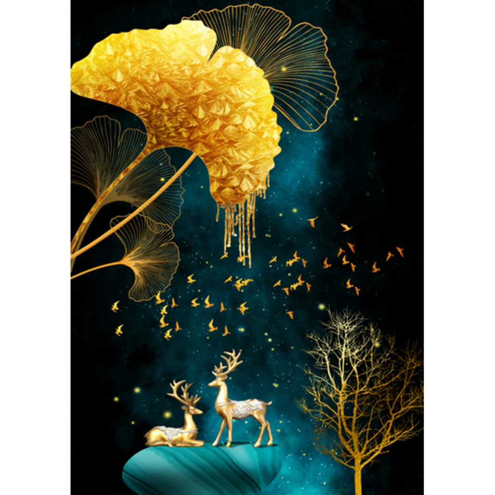 Фото, Видеообзоры алмазна мозаїка strateg преміум олені в нічному сяйві без підрамника розміром 30х40 см  (jsdf82142)