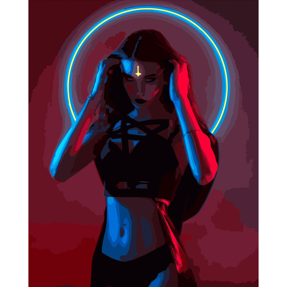 Фото, Видеообзоры картина за номерами strateg преміум неонова дівчина розміром 40х50 см (gs339)