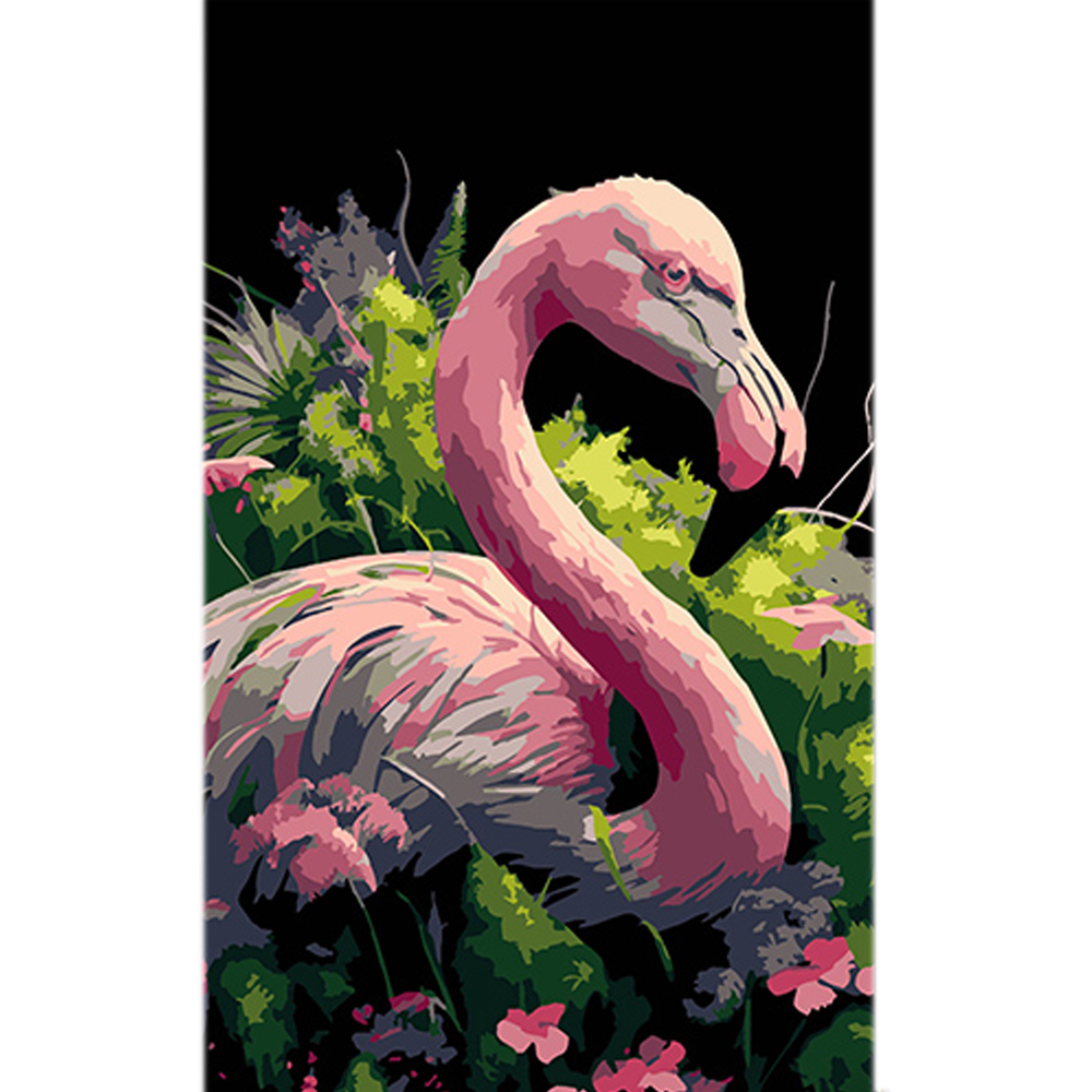 Фото, Видеообзоры картина за номерами strateg преміум фламінго в океані кольорів на чорному фоні розміром 50х25 см (bh5025-1)