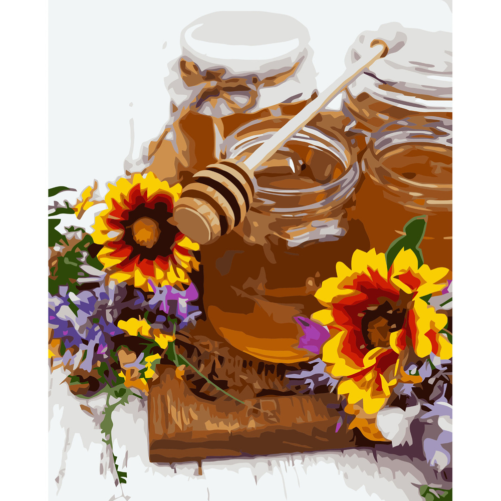 Фото, Видеообзоры картина за номерами strateg преміум мед та квіти з лаком розміром 40х50 см va-3622