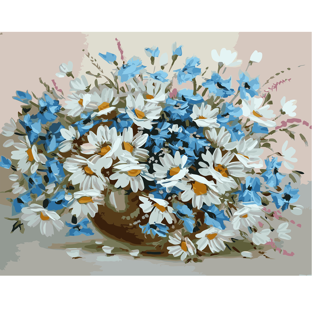 Фото, Видеообзоры картина за номерами strateg преміум букет волошок з ромашками з лаком розміром 40х50 см va-0668
