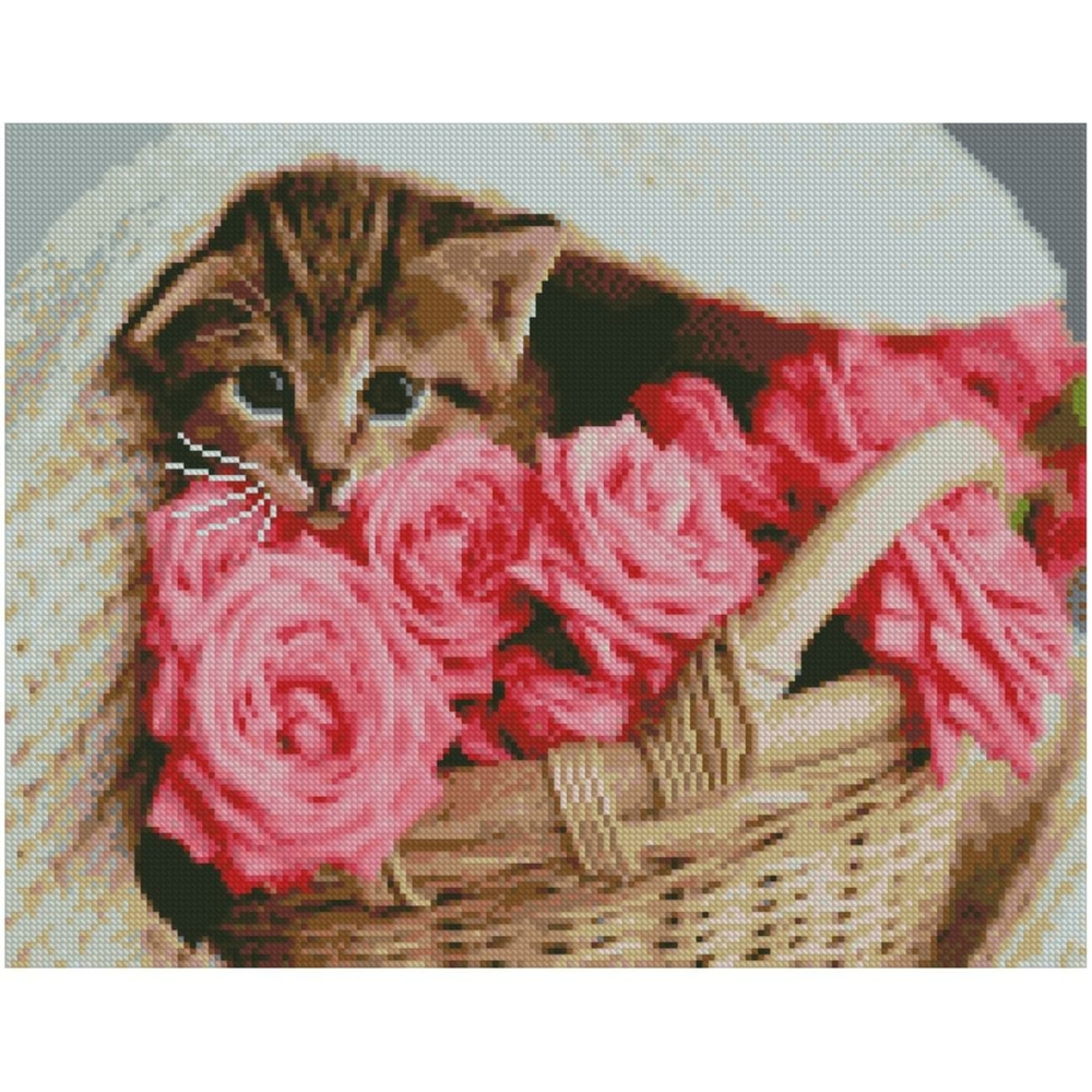 Фото, Відеоогляди алмазна мозаїка strateg преміум кошеня в трояндах 40х50 см fa40825