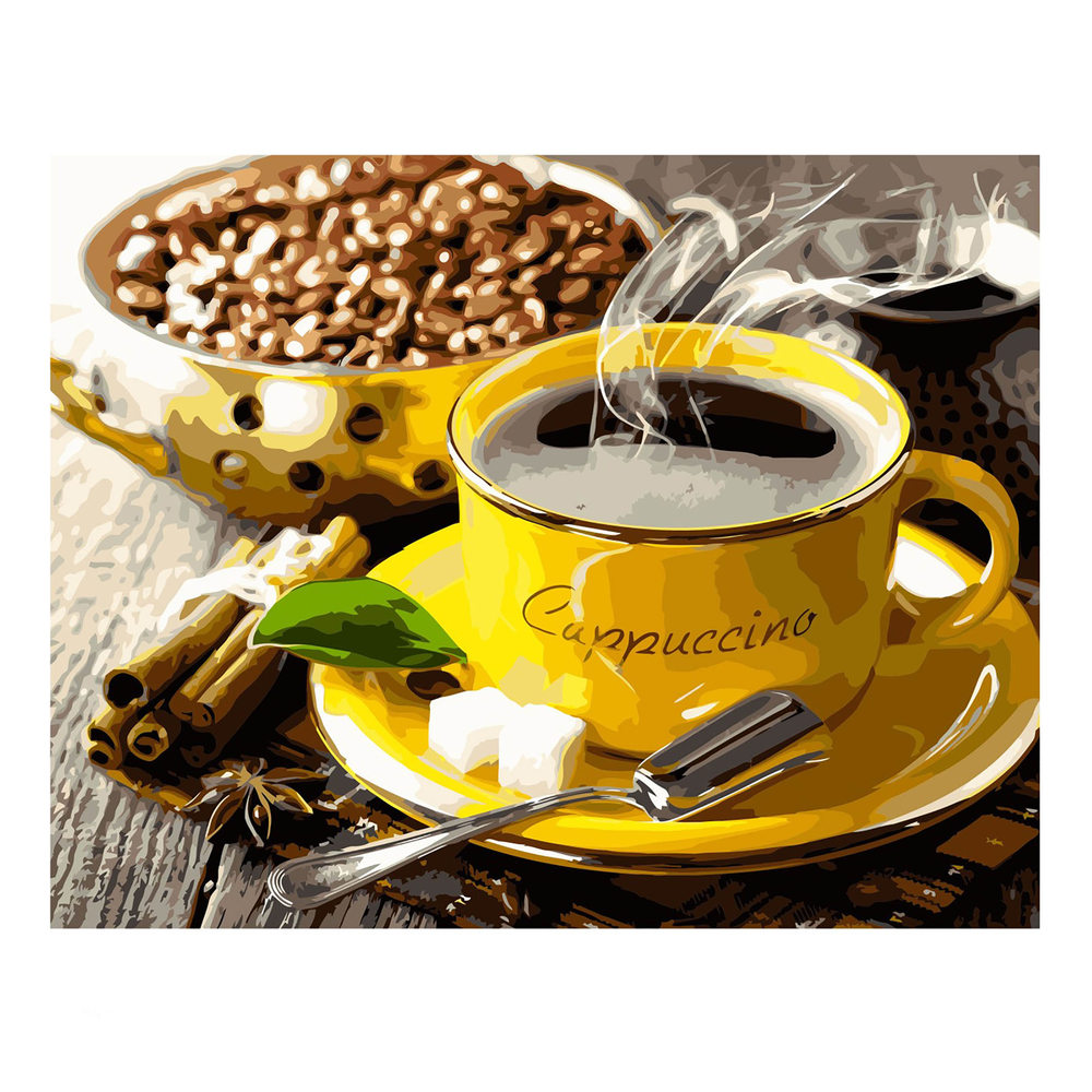 Фото, Видеообзоры картина за номерами strateg преміум американо з корицею з лаком розміром 40х50 см va-2546