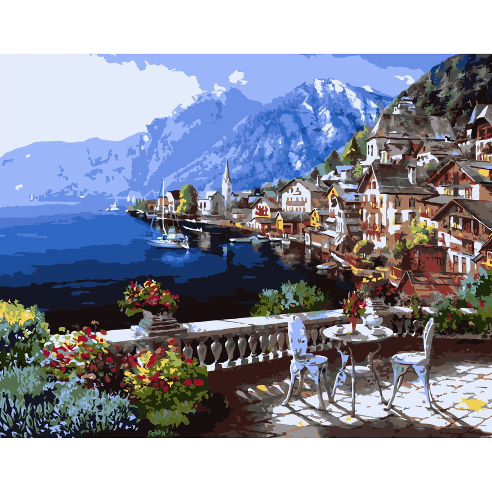 Фото, Відеоогляди картина за номерами столик на терасі strateg з лаком розміром 40х50 см (va-0371)