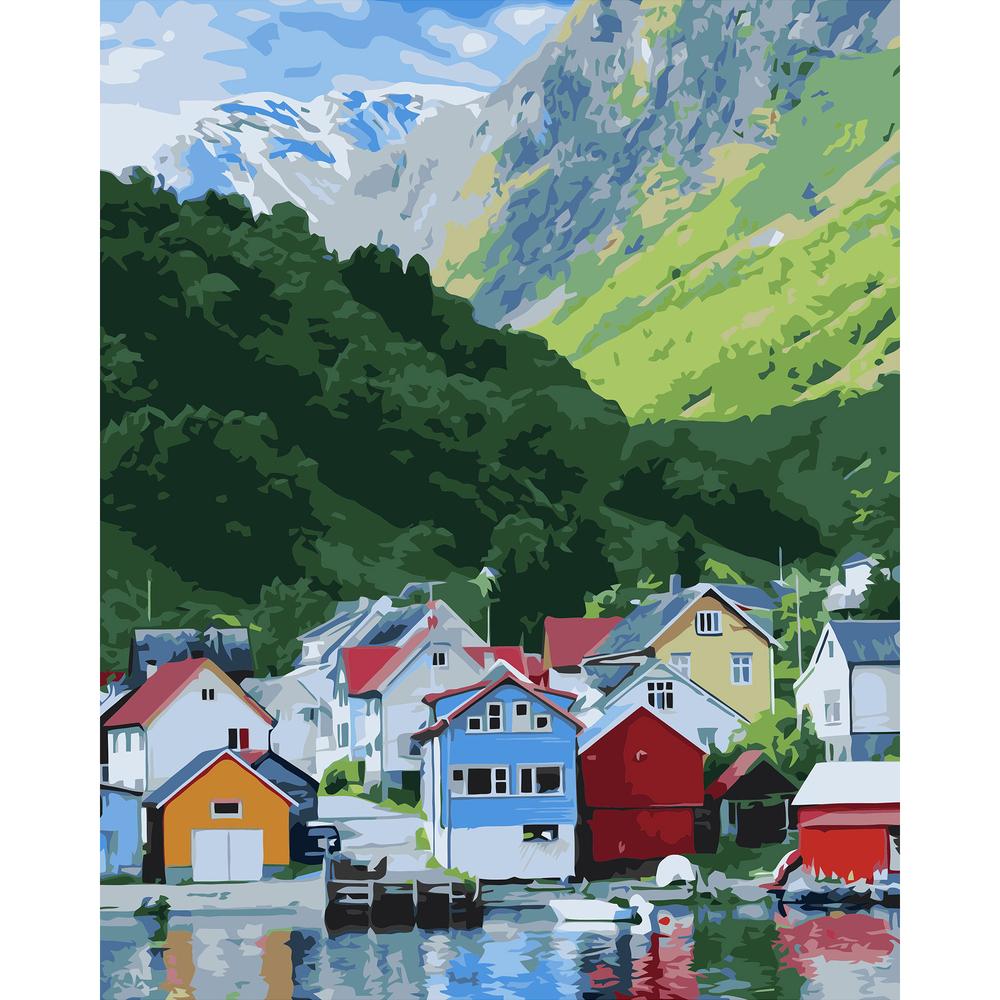 Фото, Відеоогляди картина за номерами strateg преміум будинки на воді з лаком розміром 40х50 см va-3167