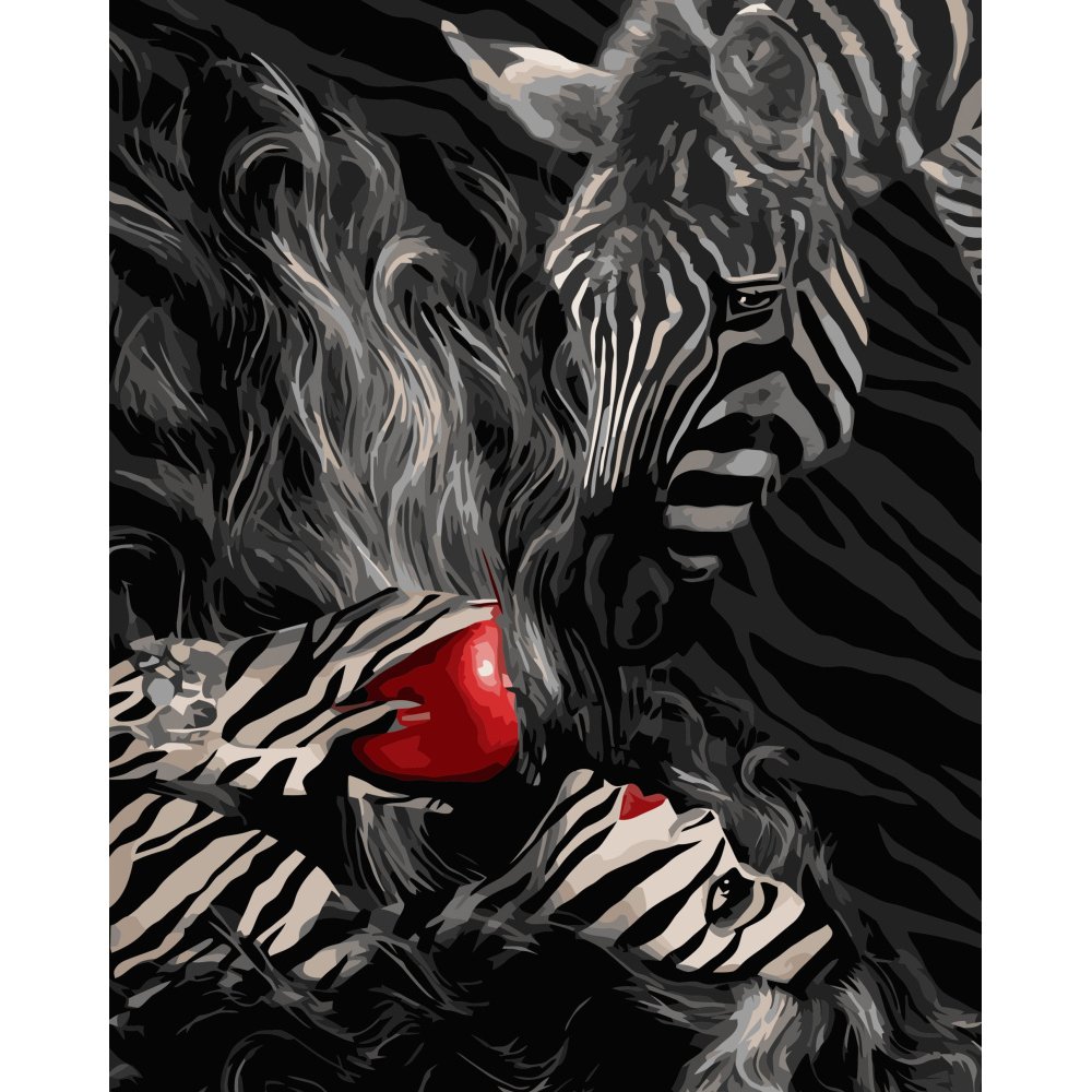 Фото, Видеообзоры картина за номерами strateg преміум дівчина та зебра з лаком розміром 40х50 см va-3426