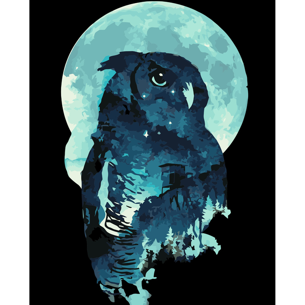 Фото, Відеоогляди картина за номерами strateg преміум сова на фоні місяця з лаком розміром 40х50 см va-3603