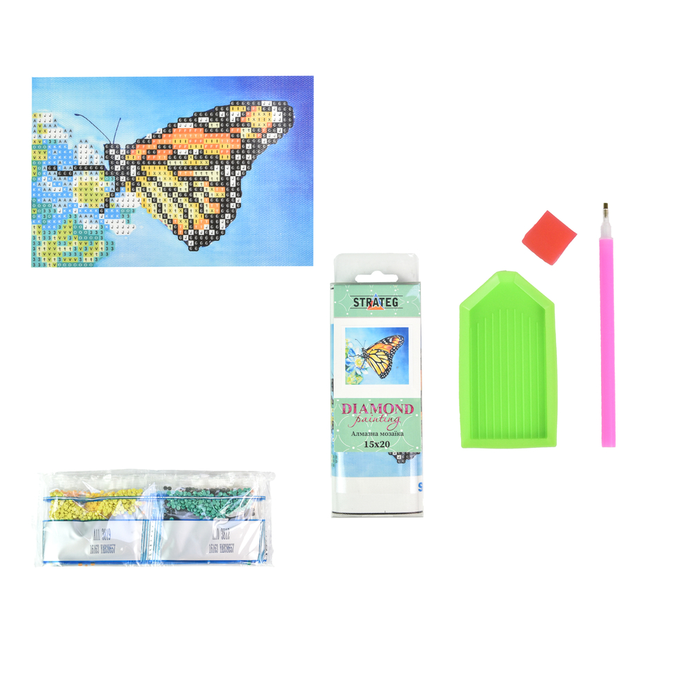 Фото, Видеообзоры алмазна мозаїка strateg преміум метелик на квітці без підрамника розміром 10х15 см (yab28657)