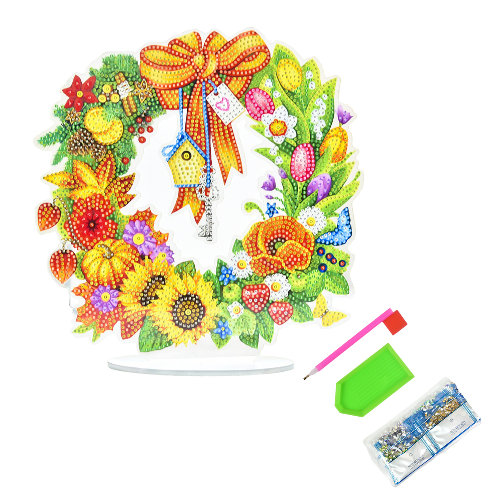 Фото, Відеоогляди алмазна мозаїка strateg преміум віночок - цілий рік на підставці розміром 25х25 см (yklz16354)