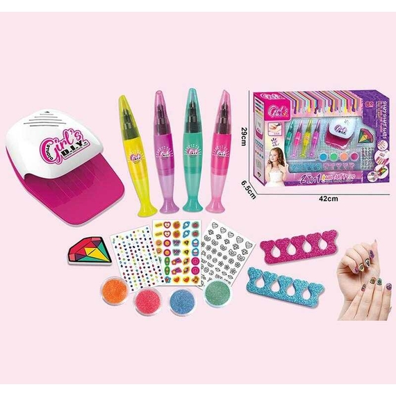 Набір для манікюру 666-2 (36/2) 4 лаки, баф, 4 глітери, наліпки, лампа, в кор