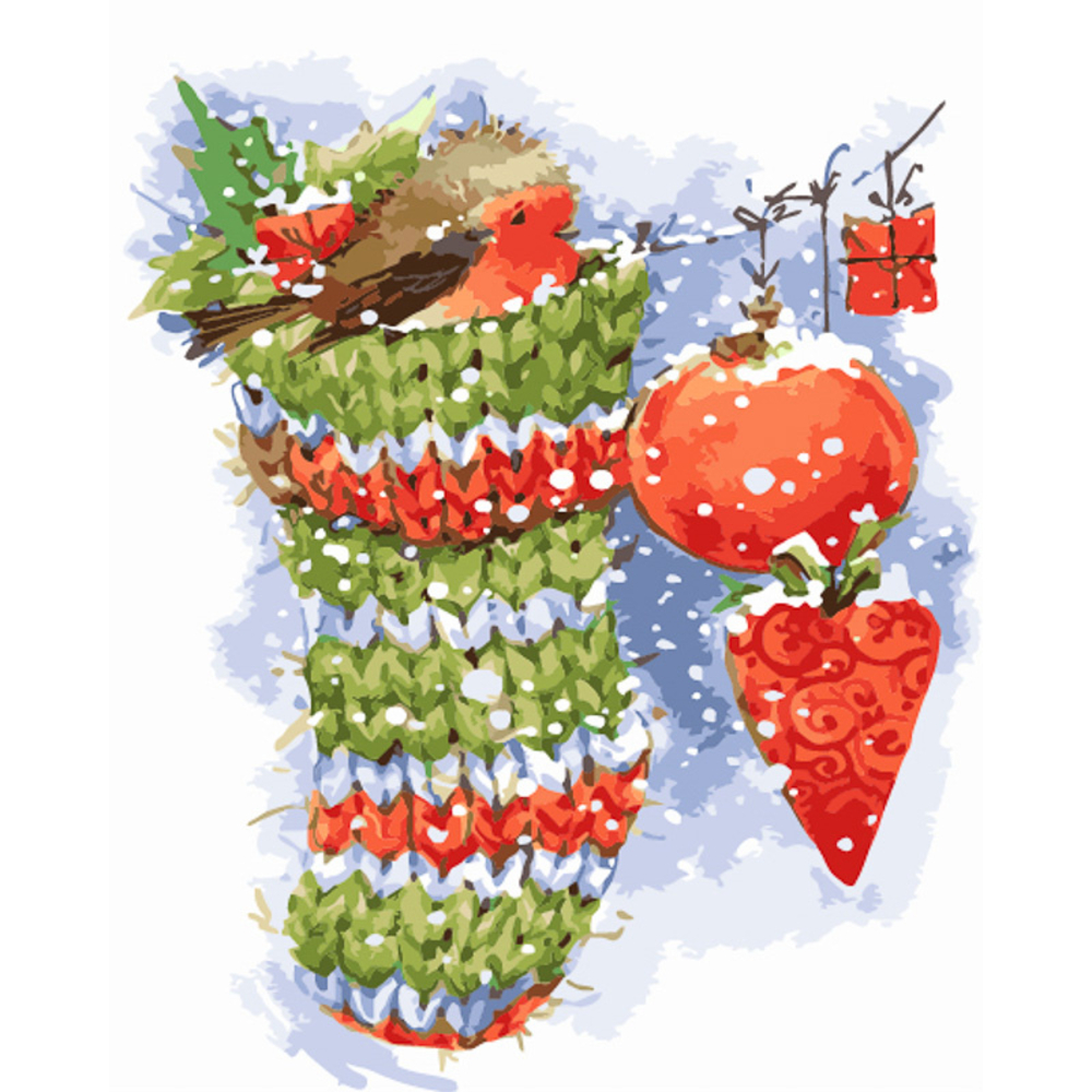 Фото, Відеоогляди картина за номерами strateg преміум новорічна шкарпетка з лаком та з рівнем розміром 40х50 см (gs1559)