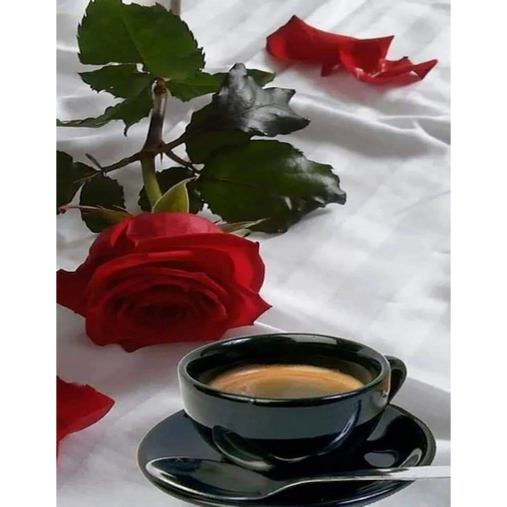 Фото, Видеообзоры алмазна мозаїка strateg преміум кава в постіль без підрамника розміром 40х50 см  (jsfh85890)