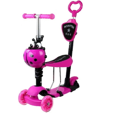 Детский самокат-беговел универсальный 5 в 1 с сиденьем, родительской ручкой, корзиной 806958 Малиновый