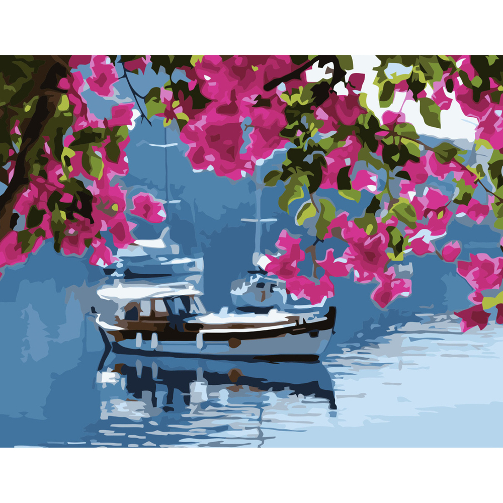 Фото, Видеообзоры картина за номерами strateg преміум корабель на воді з лаком розміром 40х50 см va-3775