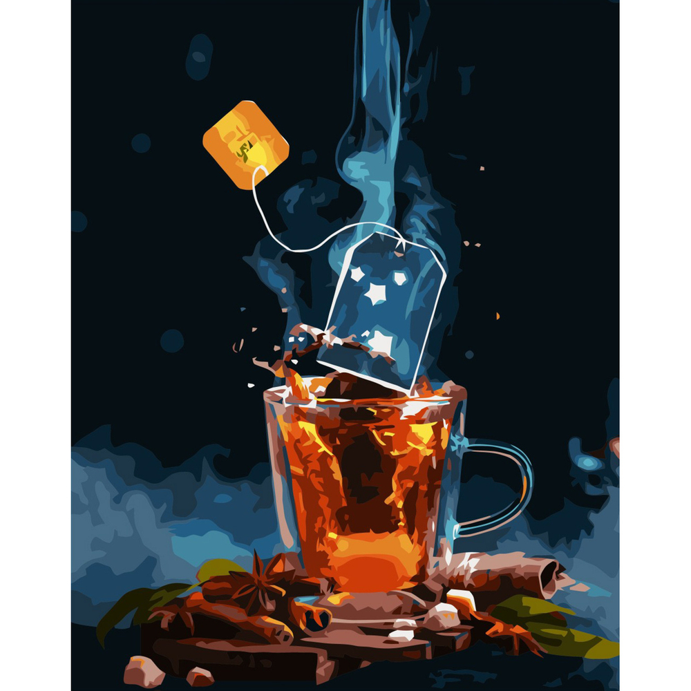 Фото, Відеоогляди картина за номерами strateg преміум чашка гарячого чаю з лаком розміром 40х50 см va-3299