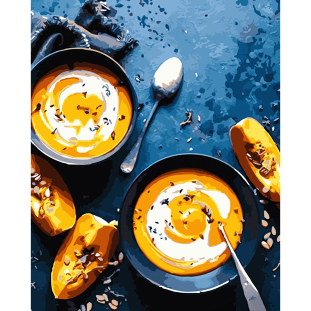 Фото, Видеообзоры картина за номерами strateg преміум гарбузовий суп розміром 40х50 см (gs604)