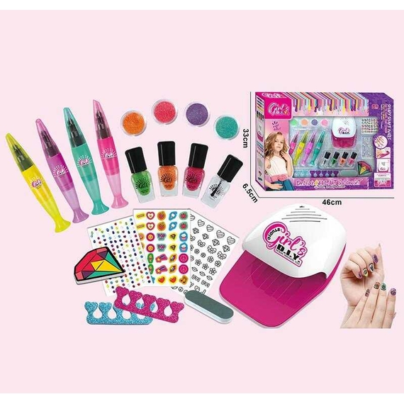 Набір для манікюру 666-8 (36/2) 8 лаків, 2бафи, 4 глітери, наліпки, лампа, в кор