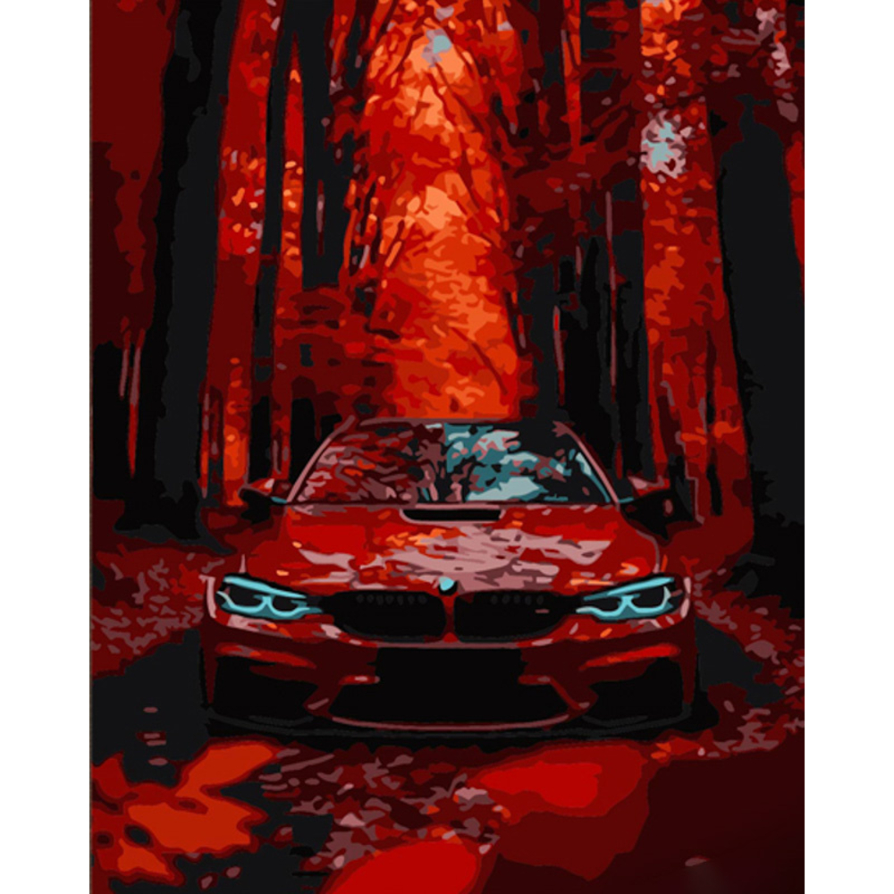 Фото, Відеоогляди картина за номерами strateg преміум червона машина з лаком та з рівнем розміром 40х50 см (dy425)