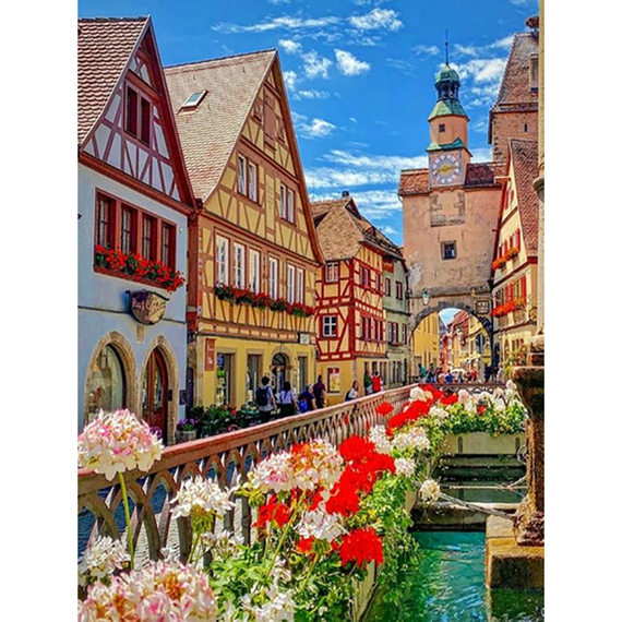 Алмазна мозаїка Strateg ПРЕМІУМ Будинки Ротенбург-об-дер-Таубер без підрамника розміром 40х50 см  (GC84751)