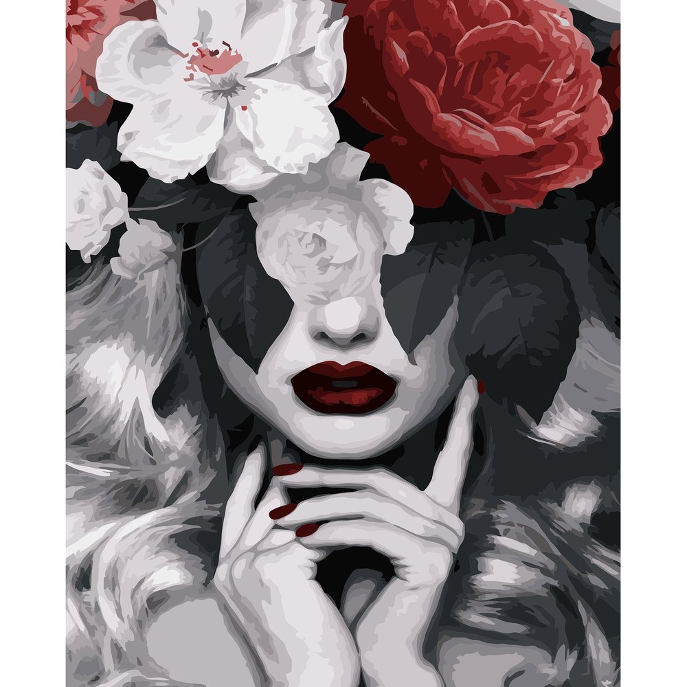 Фото, Видеообзоры картина за номерами strateg преміум дівчина з квітами з лаком розміром 40х50 см va-3181